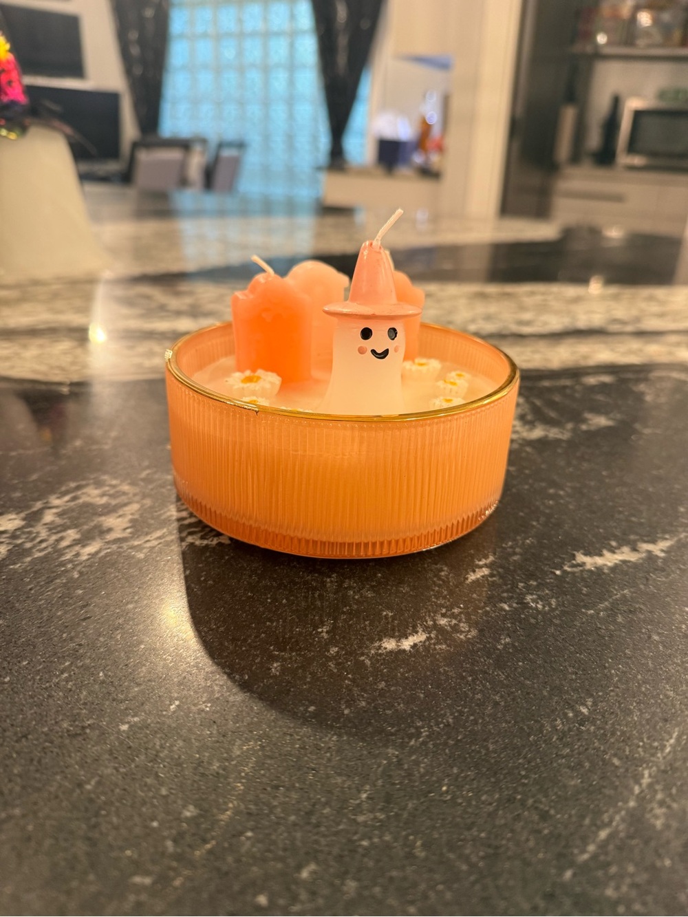 Orange Candle Trio - Cute Ghost Design